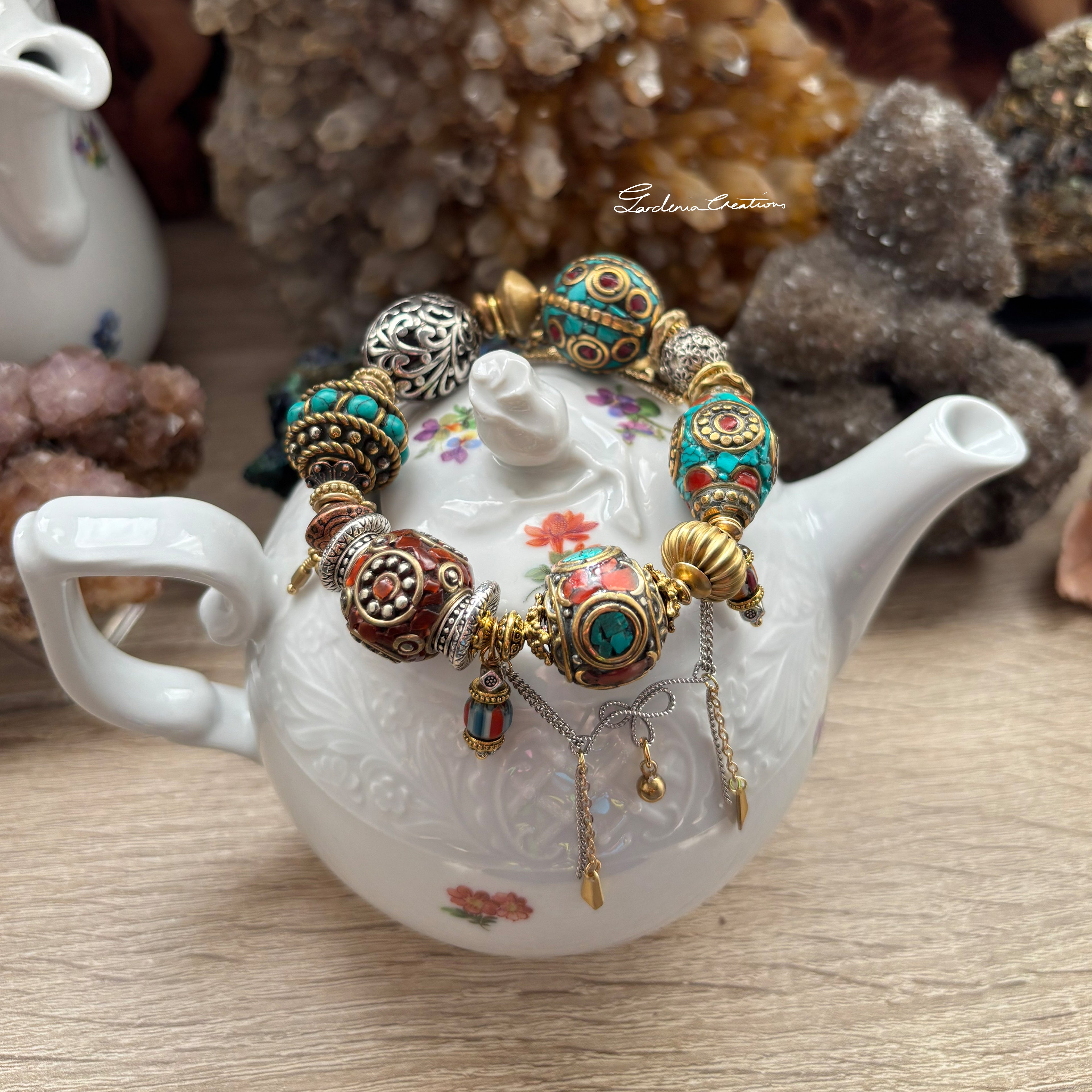 All Nepali Nepalese chunky charms bracelet with chain dangles