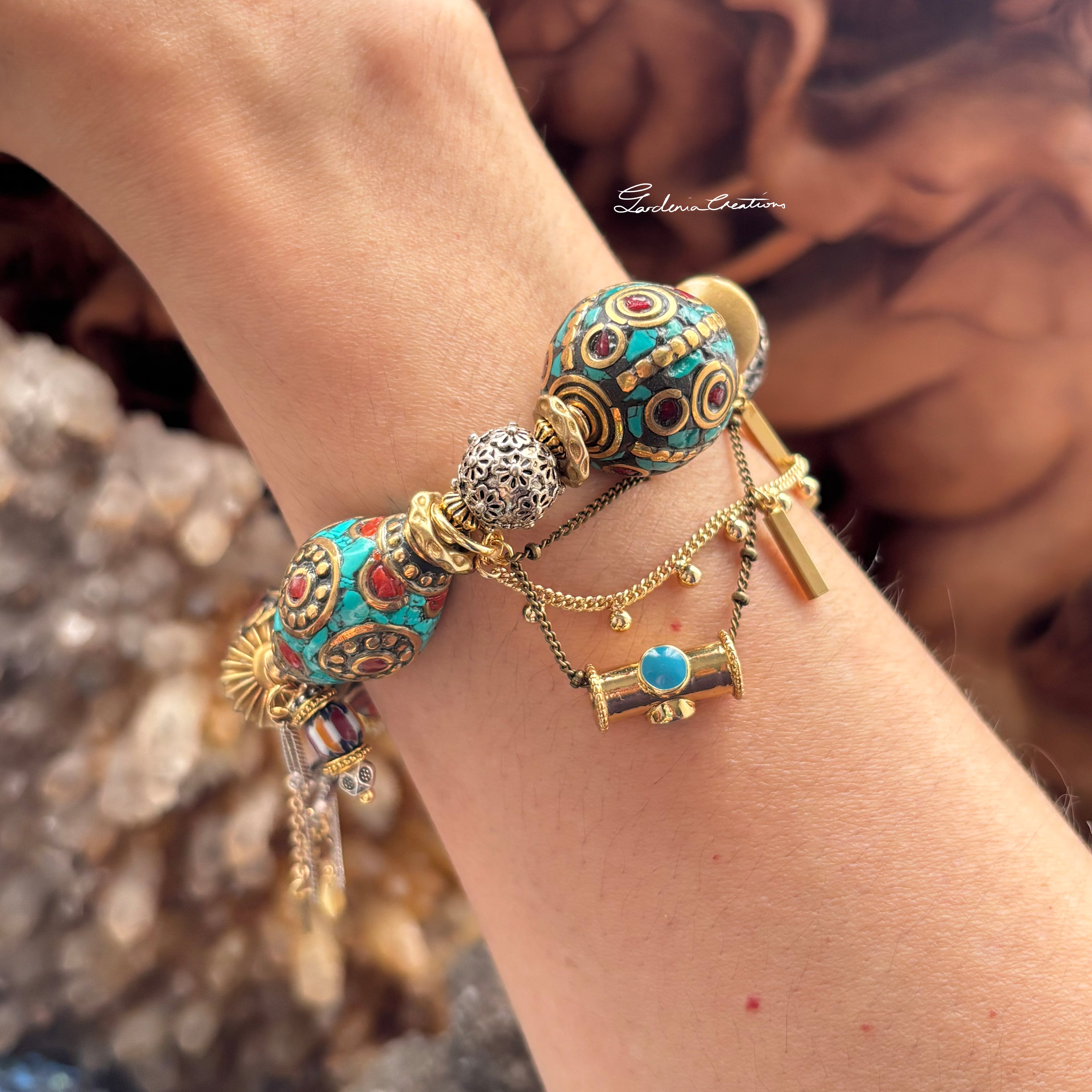 All Nepali Nepalese chunky charms bracelet with chain dangles
